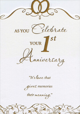 Gives Memories Their Meaning Gold Foil Intertwined Rings 1st Anniversary Card