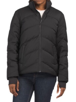 Theory Stand Collar Puffer Womens Jacket S Small Black Down Coat $425