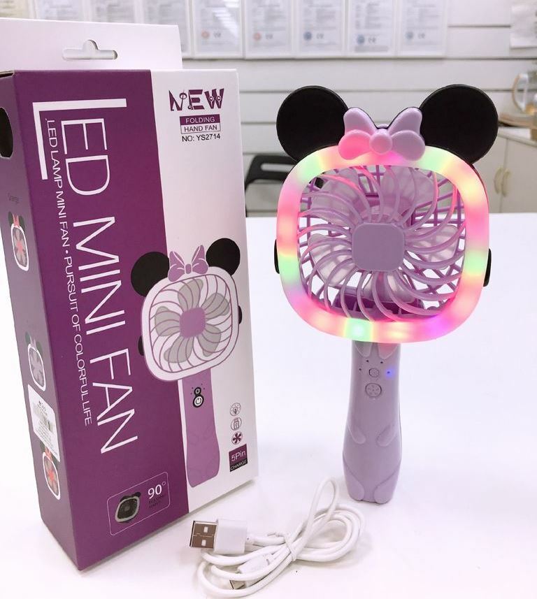 Ventilatore Mini Portatile Ricaricabile Viaggio Estate Minnie Con Led Linq