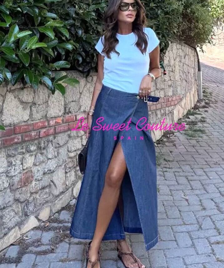 ZARA WOMAN NWT SS24 Z1975 DENIM LINEN BLEND PAREO SKIRT