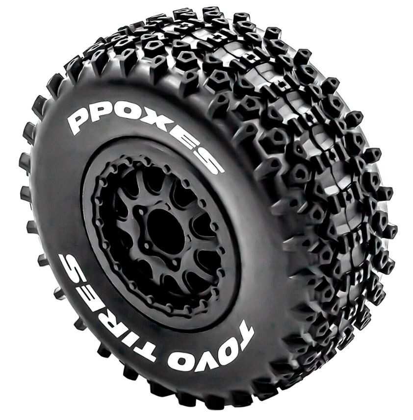 1/10 Short Course RC Tires & Wheels 12mm HEX Traxxas Slash Rustler Set of 4