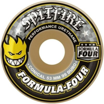 SPITFIRE FORMULA FOUR SKATEBOARD WHEELS 53MM SF F4 99D CONICAL YELLOW PRINT