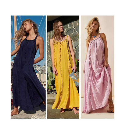 New Free People Mckinley Maxi Dress ENDLESS SUMMER 108 MEDIUM Indigo Blue