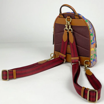 Pre-owned Coach Charter Backpack 18 Small Brown Leather Rainbow Signature Canvas Org Pkg
