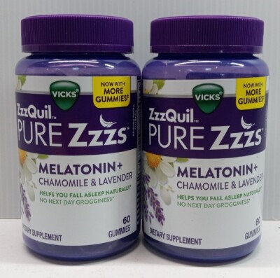 2PK Vicks ZzzQuil Pure Zzzs Melatonin+ ~ 60 Gummies Each ~ EXP 2/24 ~ FAST SHIP!
