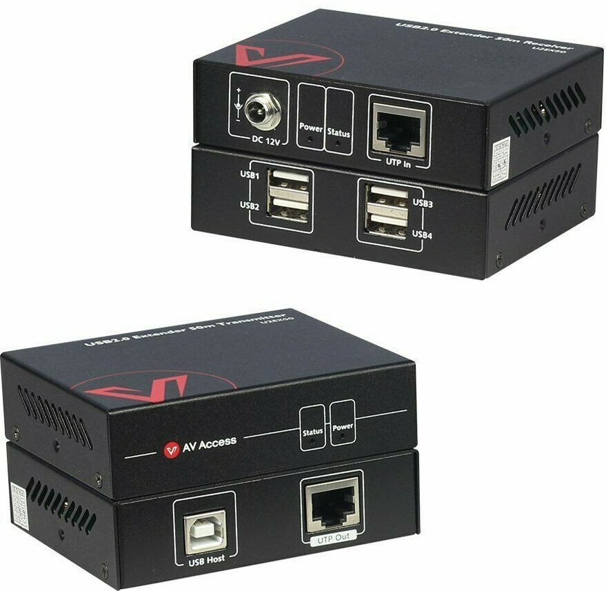 AV Access U2EX50 USB 2.0 Extender 50M- Cat5e/6,4 USB2.0 Ports,Plug & Play+More