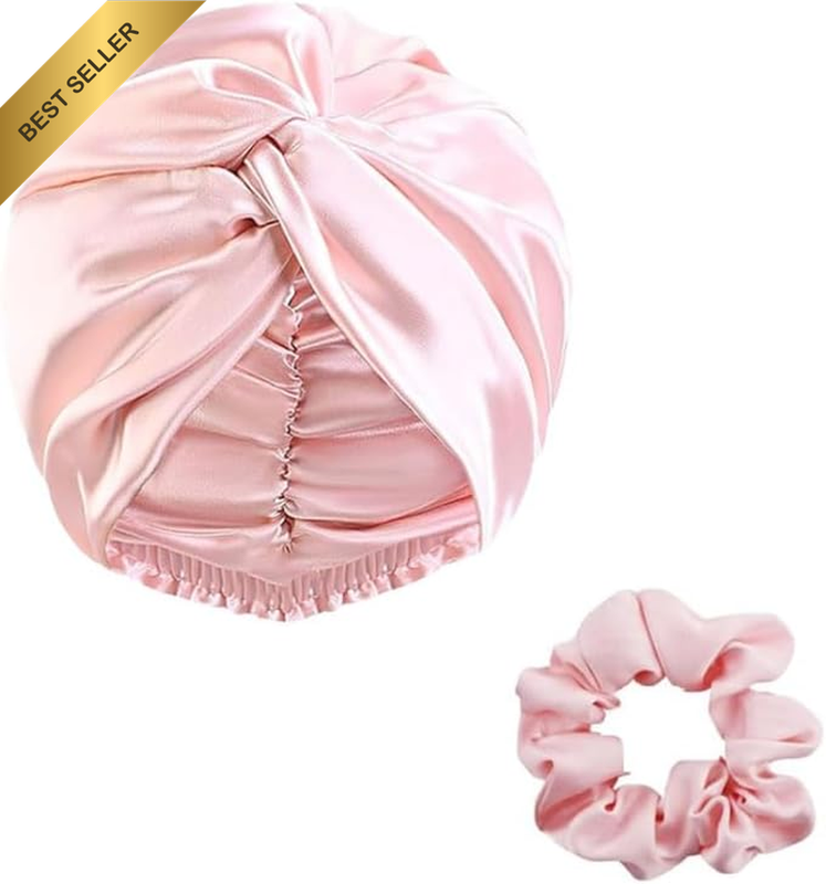 Adjustable Silk Satin Hair Bonnet for Sleeping, Double Layer Hair Wrap for Women