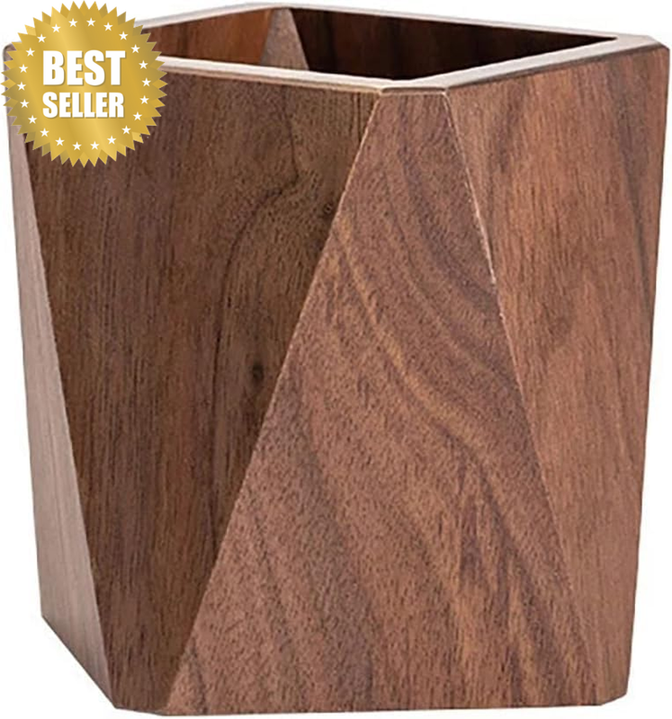 Wooden Pencil Holder Stationery Organizer Pen Cup Holder Black Walnut Wood Handw