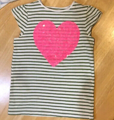 Crazy 8 Girls Olive Green/White Sequin Heart Shirt Top Size S 7-8