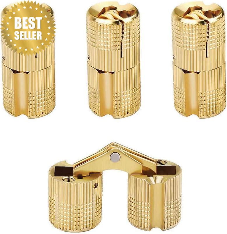4 Pcs Hidden Brass Barrel Hinges, Concealed Box Hinges Invisible for Furniture,