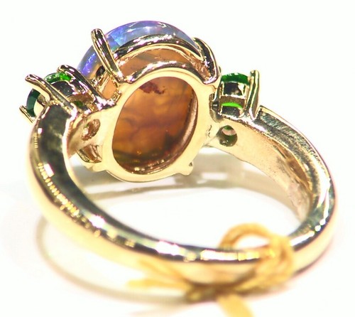 Vintage 14K Gold Natural Australian Opal Tourmaline 4.05CT Anniversary Ring Deco