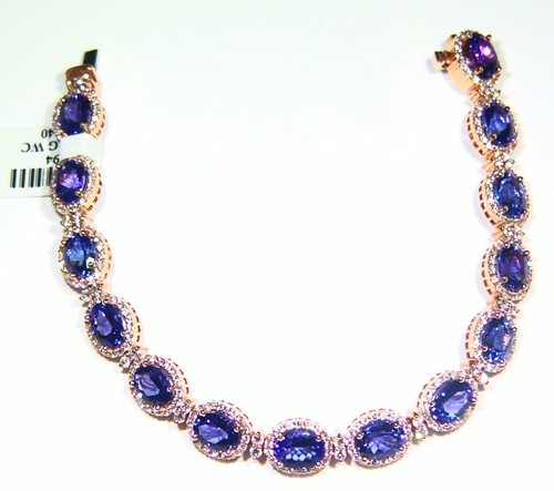 22.01CT 14K Gold Natural Tanzanite Diamond Vintage AAA Halo Tennis Bracelet Deco