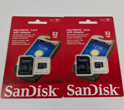 SanDisk microSDHC Card w/ Adapter 2 Pack 32 GB Class 4 Memory SD Card, Sealed 