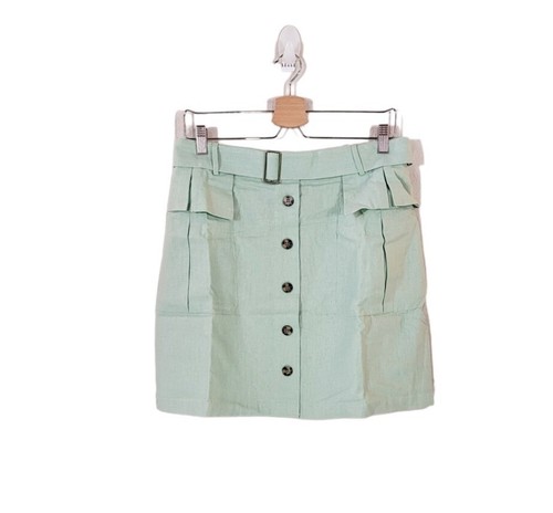 New NICOLE MILLER XL Sage Linen Blend Button Front Belted