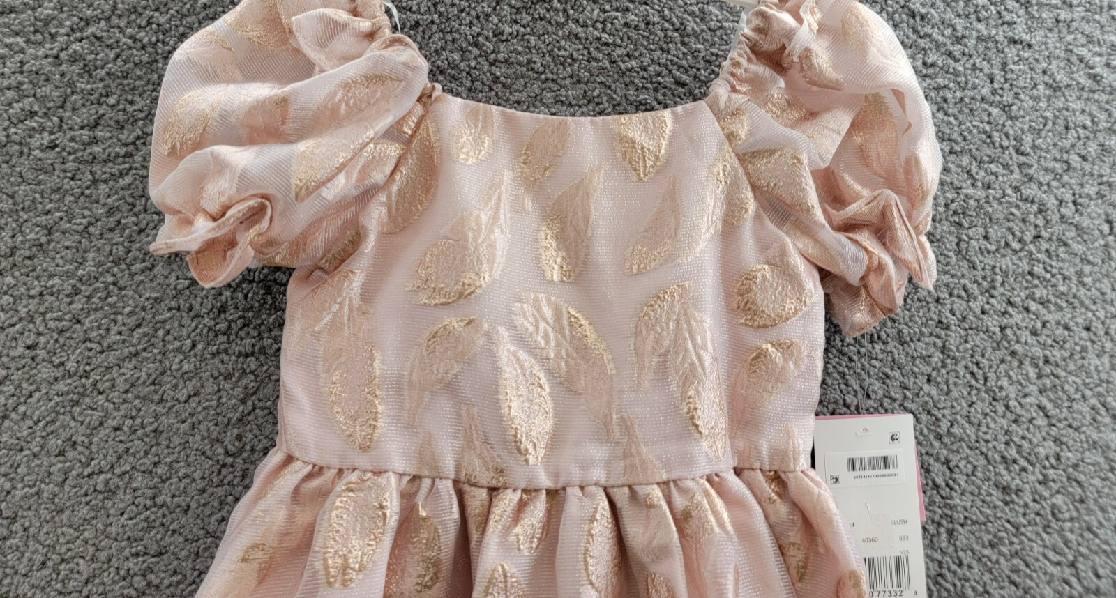 Rare Editions Puff-Sleeve Burnout Organza Dress Little Girls' 6 Blush Back Zip - Picture 3 of 17