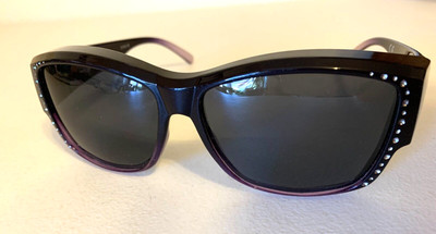 Foster Grant SolarShield Polarized Lg Fashion Over Glasses Purple w Rhinestones