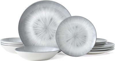 12 Piece Round Kitchen Dinnerware Set,Plates Bowls Sets, Dish Set Service for 4