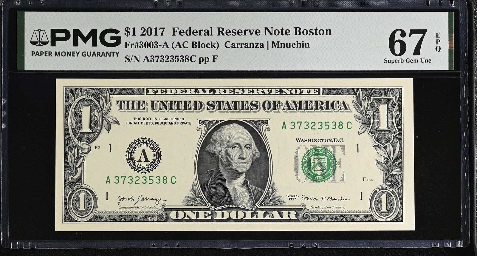 United States 1 Dollar USA 2017 P 544 A Boston Superb Gem UNC PMG 67 EPQ
