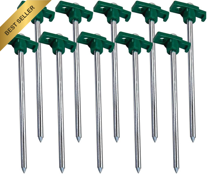 10Pk Tent Pegs | Heavy Duty Storm Pegs | Super Sharp Tips | Galvanized Steel-Rus