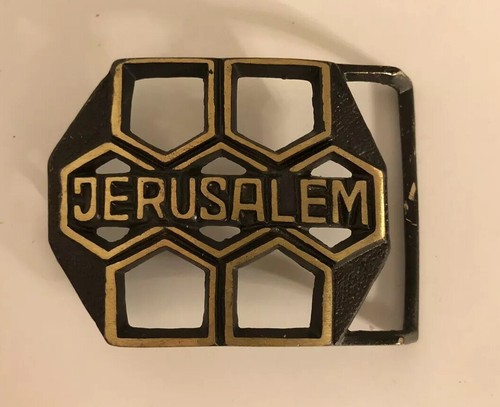 Vintage 70s JERUSALEM Belt buckle Brass Metal Holy Land Travel Souvenir 3