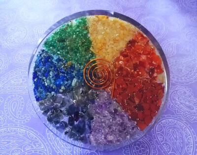 ORGONE CHARGING PLATE, 7 CHAKRA CRYSTAL CHARGING DISC, ORGONE  EMF PROTECTION