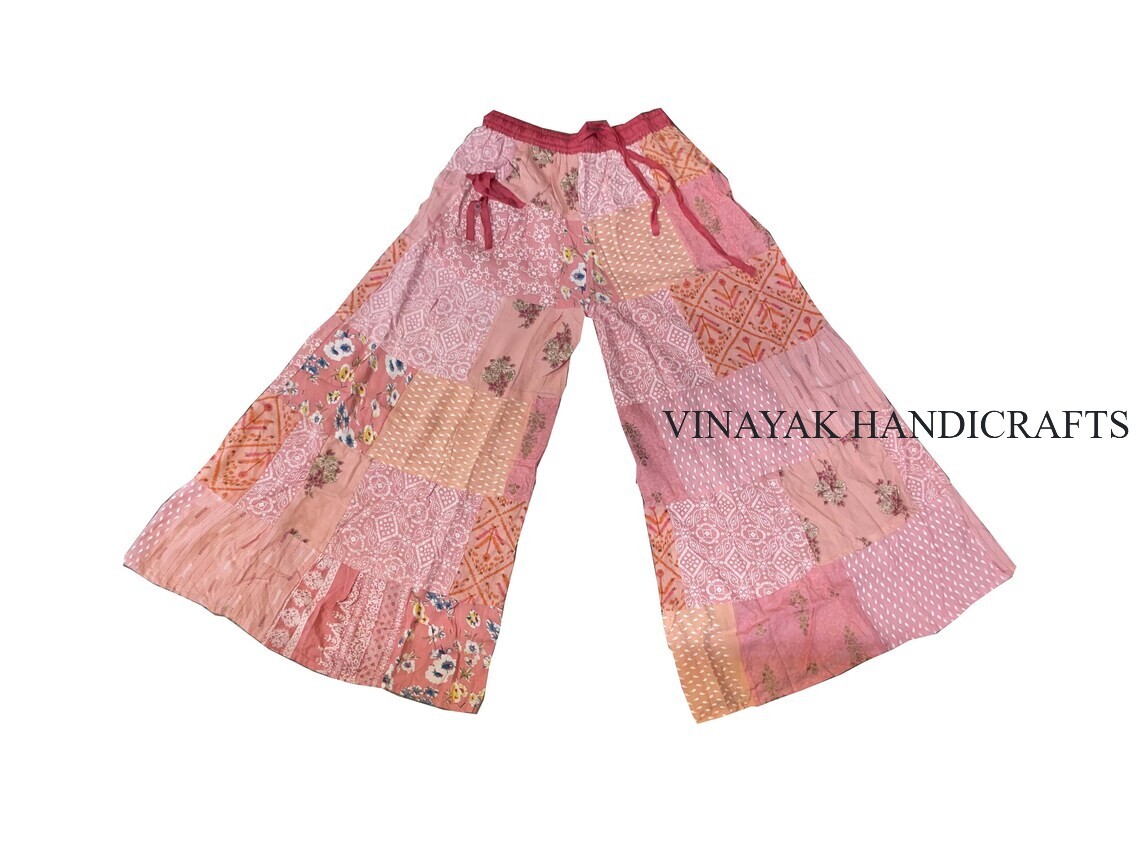 Pre-owned Handmade Wholesale 15 Pc Rayon Patchwork Wide Leg Hippie Boho Gypsy Palazzo Pants Trouser In Multicolor
