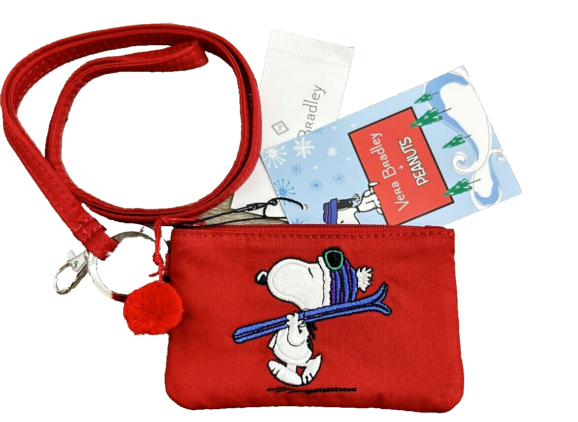 Vera Bradley Peanuts Ski  Snoopy  ~  Zip ID Key Fob Change Purse Lanyard New
