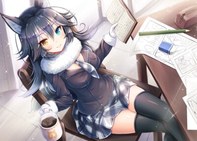 Anime kemono friends heterochromia animal ears books Play Gaming Mat Desk