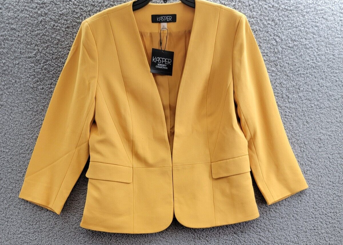 Kasper Collarless Open-Front Long-Sleeve Jacket Women's M Golden Signature Solid - Picture 2 of 16