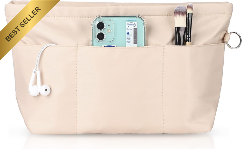Nylon Handbag Organizer Insert - Purse Tote Shaper in Bag (Beige, Medium)