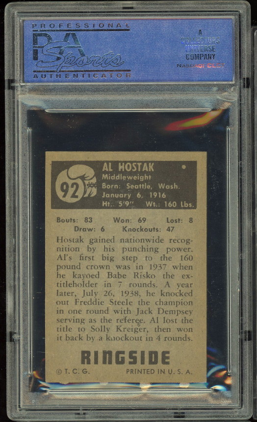 1951 TOPPS RINGSIDE #92 AL HOSTAK PSA 7 - Investment Grade