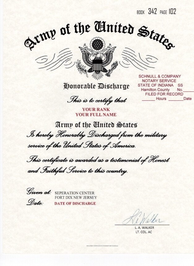 Army of the United States - Honorable Discharge Replacement Certificate