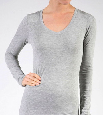 NEW Plus Size Basic Cotton Stretch V Neck Long Sleeve T Shirt Top-L/XL/1X-2X-3X 