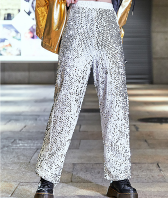 Men's Youth Glitter Sequins Party Pants Casual Stretchy Waist Fashion  Trousers