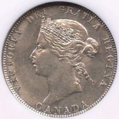 1874 'H' Canada 25 Cent Silver Coin in NGC Slab Graded MS 62
