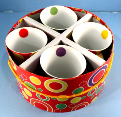 Maxwell & Williams Polka Dot Mugs * Set of 4 * Polkadelic 4 1/4'' Orig. Box EXC.