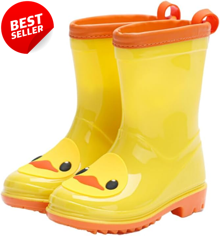 Toddler Waterproof Rain Boots Yellow Duck Non-Slip Cuff Kids Outdoor Play - US