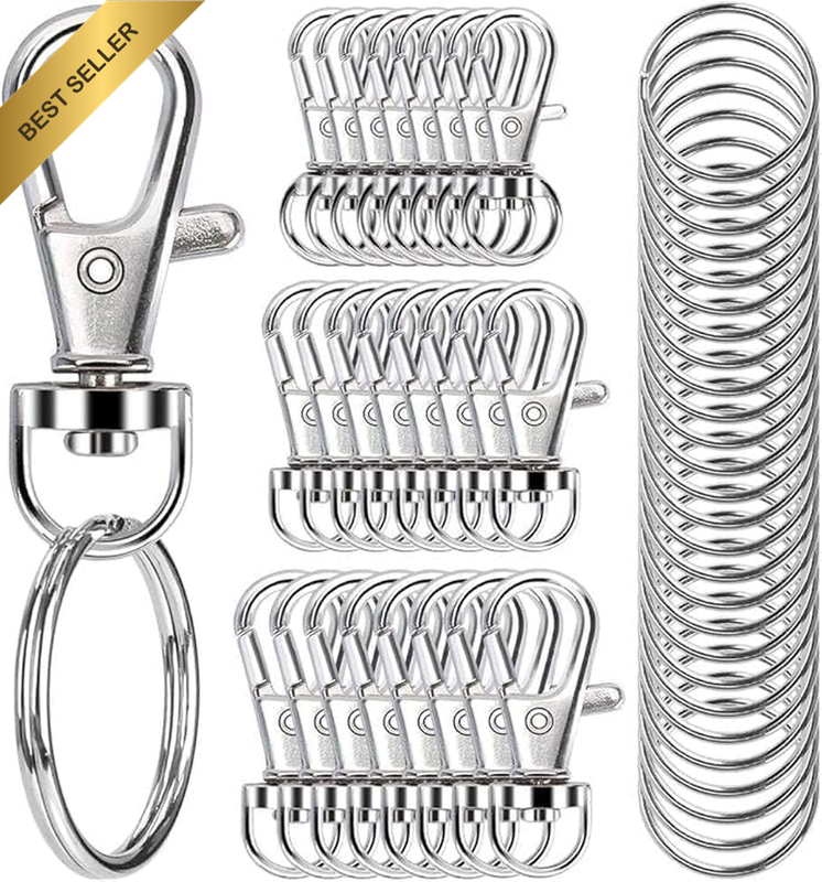 Swivel Snap Hooks 100 Pcs Silver, Lobster Claw Clasps Lanyard Clips with Key Rin
