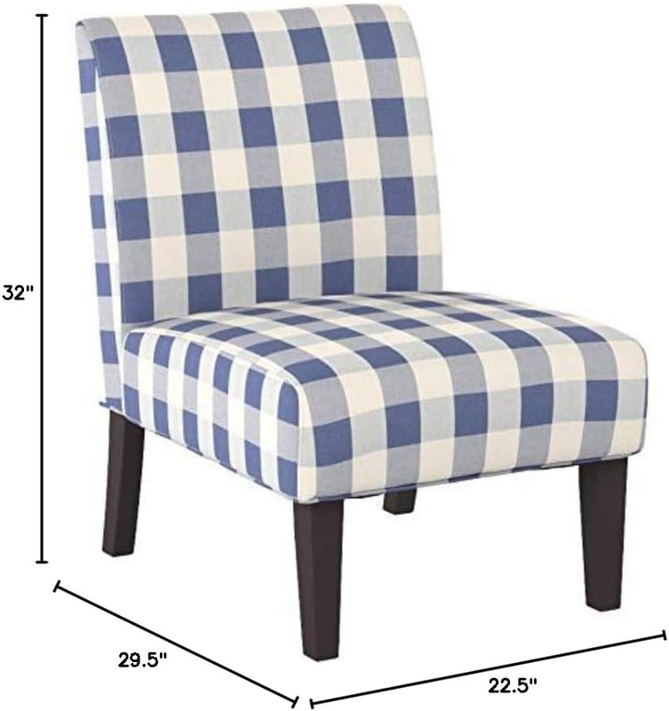 Kendal Accent Chair Upholstered Farmhouse-Style Blue Checkerboard Matte Black Ru