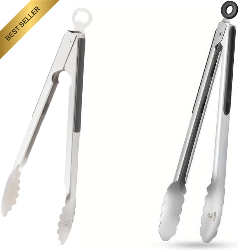 2PCS 12" Grill Tongs Bottle Opener Stainless Steel Silicone Grip BBQ