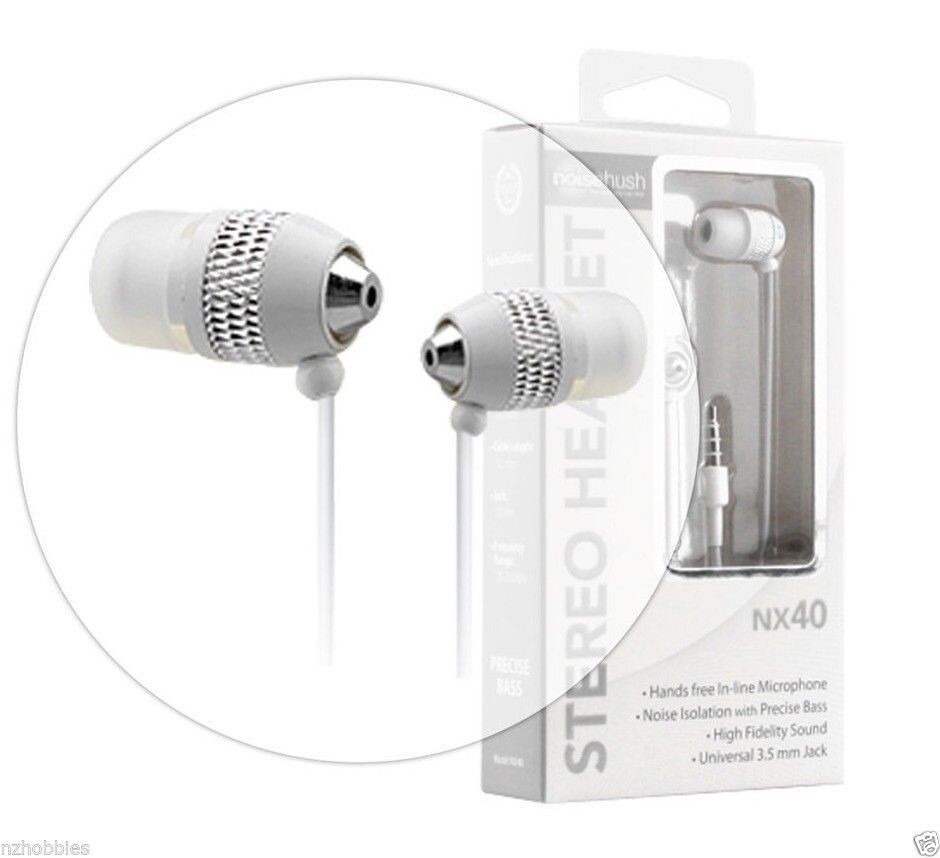 New NoiseHush NX40 3.5mm Hi-Fi Stereo Sound Headset w/ mic- White # NX40-11674