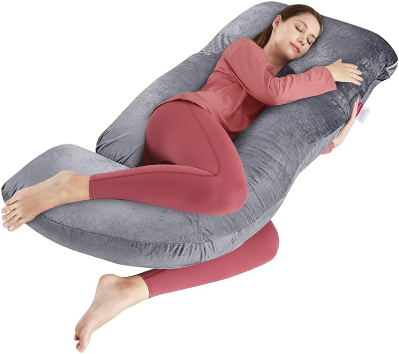 J Shaped Full Body Pillow With Velvet Cover, 60 Inches Mater