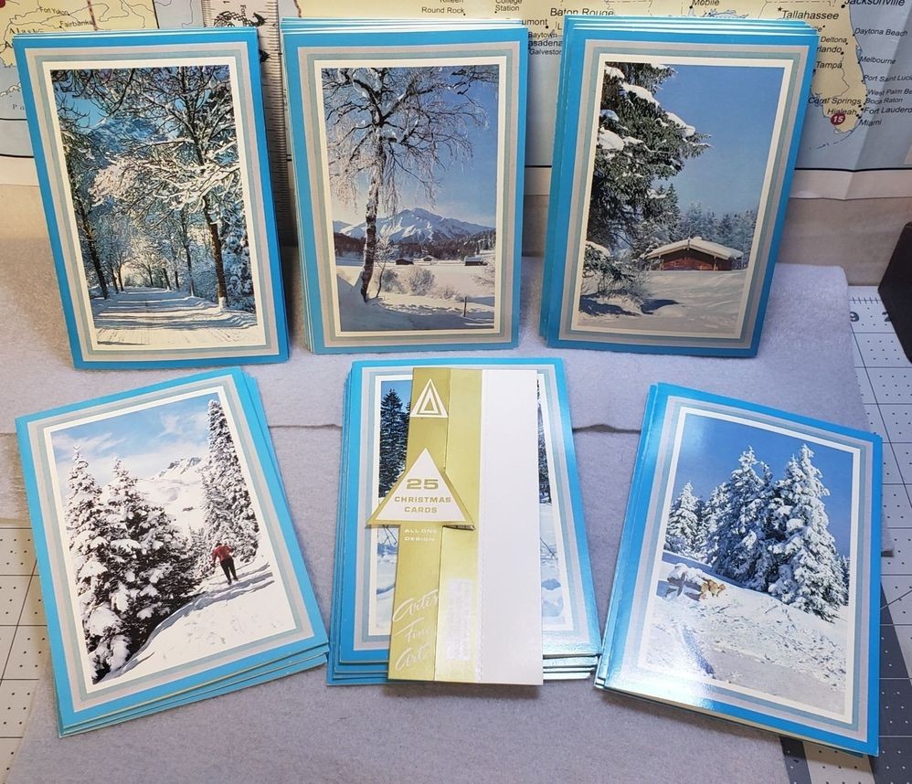 Christmas Cards Artists Fine Art Folded Blue Winter Landscape Set 25