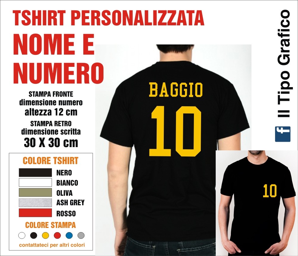 T Shirt NOME E NUMERO maglia sport calcio personalizzata squadra