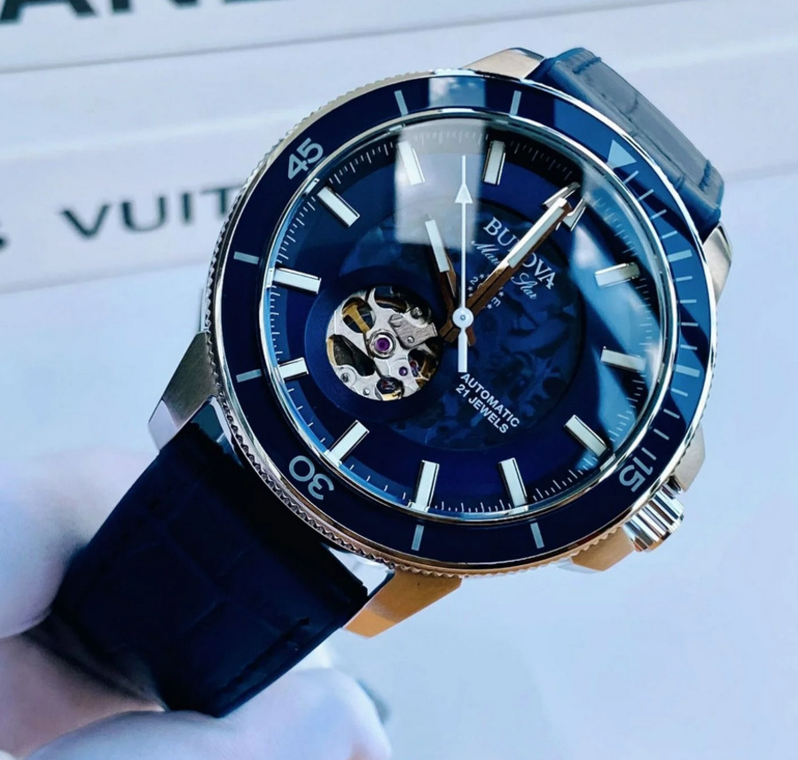 Pre-owned Bulova Men's Marine Star Automatic Blue Dial Watch 96a291