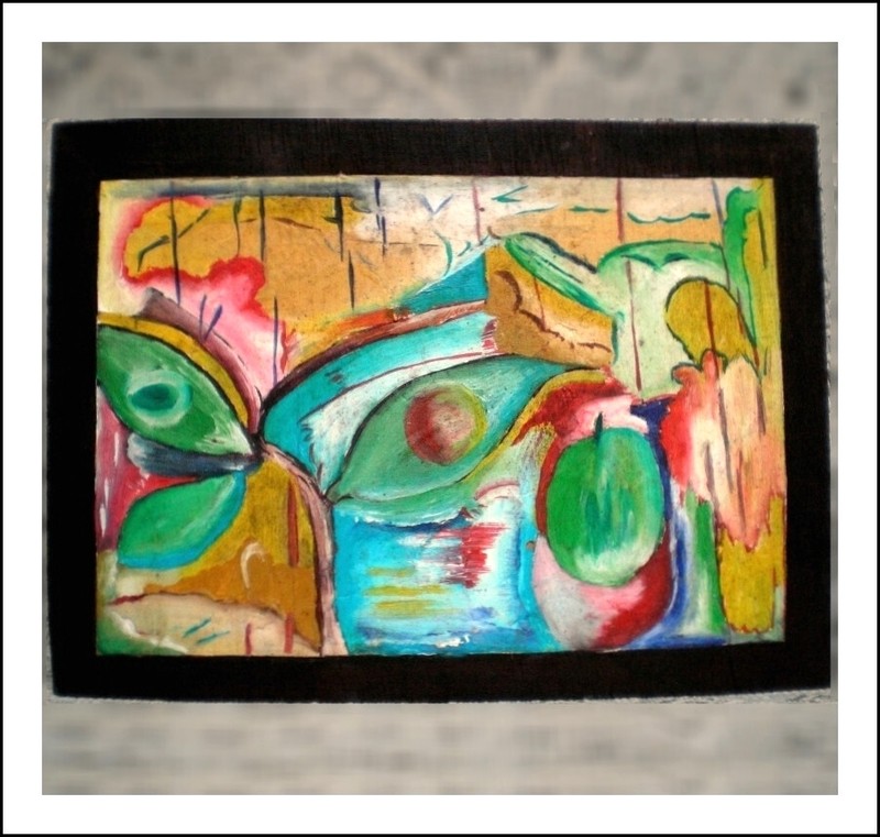 Tableau Hsb Fleurs Et Fruits Tropicaux Panneau De Bois Exotique