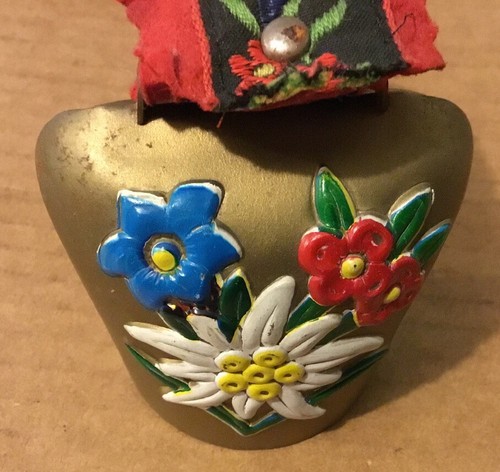 SWISS BRASS HAND PAINTED COW BELL / FLOWER DESIGN