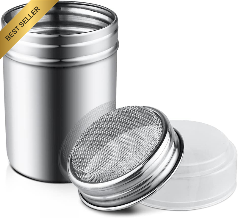 1Pcs Stainless Steel Powder Sugar Shaker Duster with Lid, Fine Mesh Shaker Powde