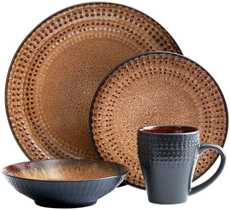 Cambria 16-Piece Stoneware Dinnerware Set, Service for 4, Dark Brown