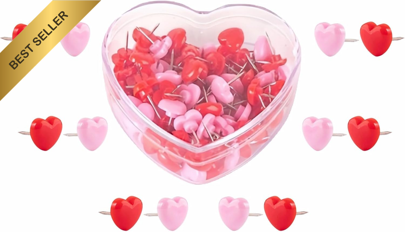 Heart Push Pins,Corkboard Nails for Office/Home Decor-Durable Decorative Push Pi